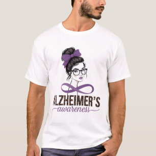 Messy Bun Alzheimer's Awareness Lila Leopard T-Shirt