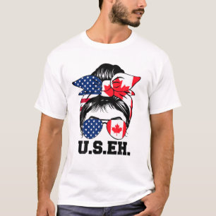 Messy Bun American Canadian Flag Sonnenbrille US E T-Shirt