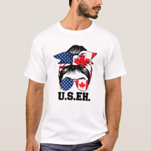 Messy Bun American Canadian Flag Sonnenbrille US E T-Shirt