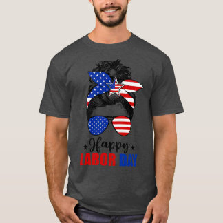 Messy Bun American Flag Labour Day Men USA Vi T-Shirt