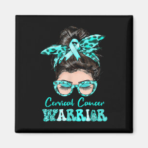 Messy Bun Aquamarin Ribbon Zervical Cancer Warrior Magnet