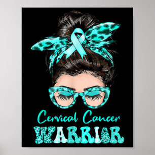 Messy Bun Aquamarin Ribbon Zervical Cancer Warrior Poster