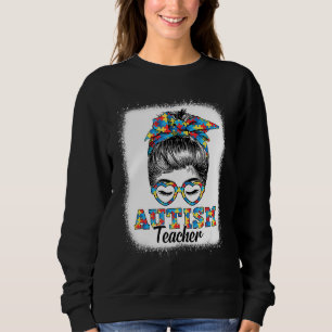 Messy Bun Autism Lehrer Autismus Monat Niedliches  Sweatshirt