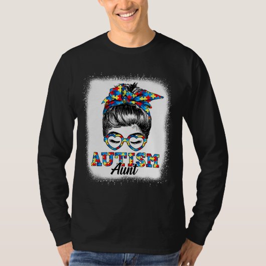 Messy Bun Autism Tante Autismus Monat Niedliche Fa T-Shirt (Vorderseite)
