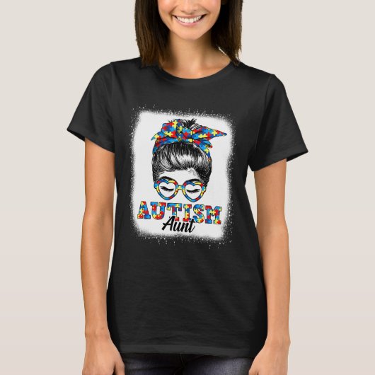 Messy Bun Autism Tante Autismus Monat Niedliche Fa T-Shirt (Vorderseite)