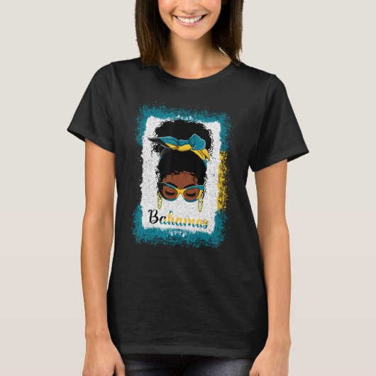 Messy Bun Bahamian Bahamas Flag Womens Woman Girl T-Shirt (Vorderseite)
