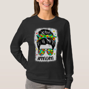 Messy Bun Bandana Mama Unterstützung Frauen Autism T-Shirt