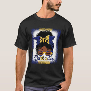 Messy Bun Barbados Flag Frauen Mädchen T-Shirt