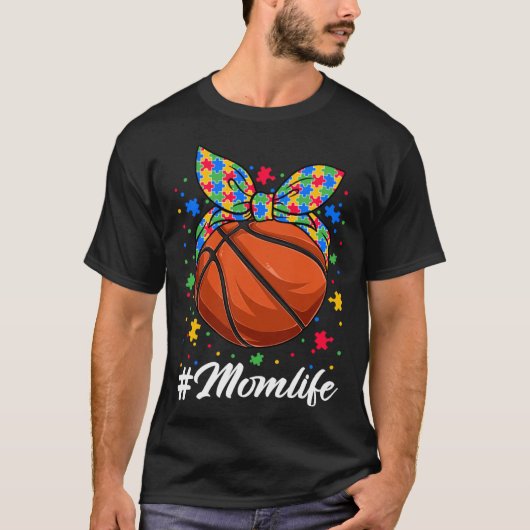 Messy Bun Basketball Ball Puzzle Mama Autismus A T-Shirt (Vorderseite)