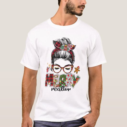 Messy Bun Christmas Tree Realtor Xmas Weihnachten T-Shirt (Vorderseite)