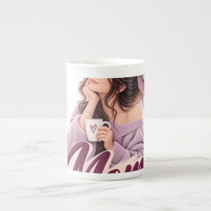 Messy Bun Coffee Mom — Cozy Mom Leben Ästhetik Porzellantasse