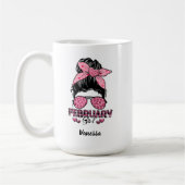 Messy Bun February Girl Leopard Kariert Pink Heart Kaffeetasse (Links)