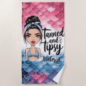 Messy Bun Fish Scales gegerbt und Tipsy Individuel Strandtuch (Vorderseite)