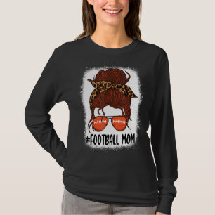 Messy Bun Football Mama Leben mit Leopard geblasen T-Shirt