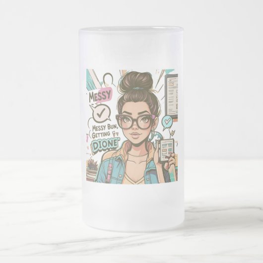 Messy Bun, Getting Stuff Done - Boss Babe Cartoon Mattglas Bierglas (Mittel)