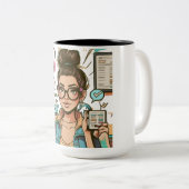 Messy Bun, Getting Stuff Done - Boss Babe Cartoon Zweifarbige Tasse (VorderseiteRechts)