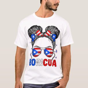 Messy Bun Girl Boricua Puerto Rico Hispanic T-Shirt