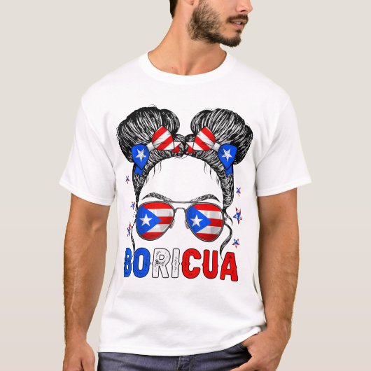 Messy Bun Girl Boricua Puerto Rico Hispanic T-Shirt (Vorderseite)