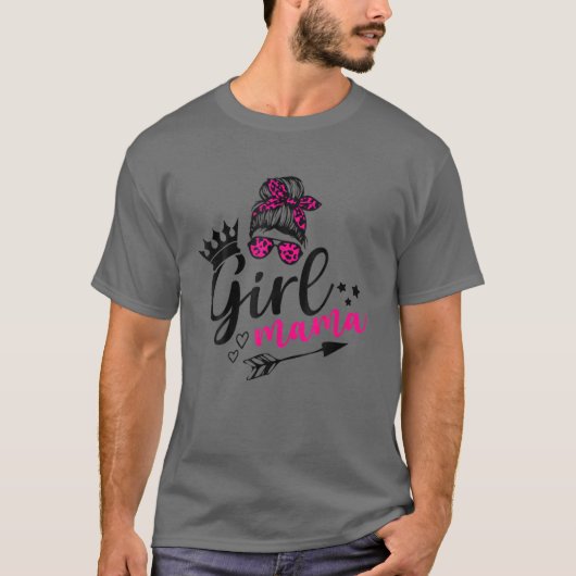 Messy Bun Girl Mama Leopard Pink Niedlich Heart Li T-Shirt (Vorderseite)