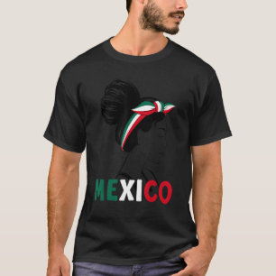 Messy Bun Girl Mexikanische Flagge Mexiko für Mädc T-Shirt