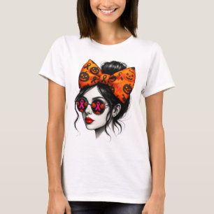 Messy Bun Girl Pumpkin Beängstigend Halloween Brea T-Shirt