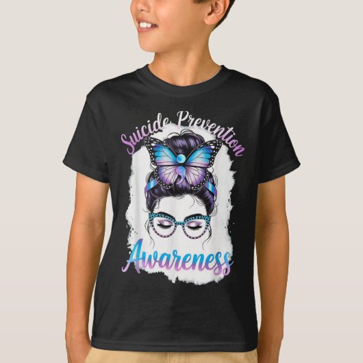 Messy Bun Girl Suicide Prevention Mental Health Gr T-Shirt (Vorderseite)