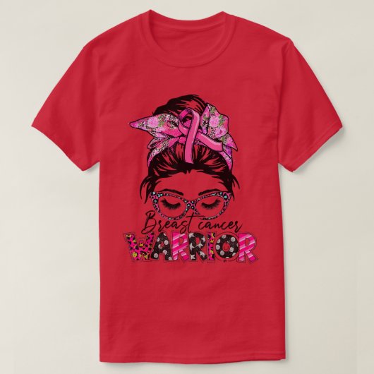 Messy Bun Glasses Wear Pink Krieger Brustkrebs T-Shirt (Design vorne)