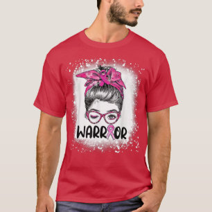 Messy Bun Glasses Wear Pink Krieger Brustkrebs T-Shirt