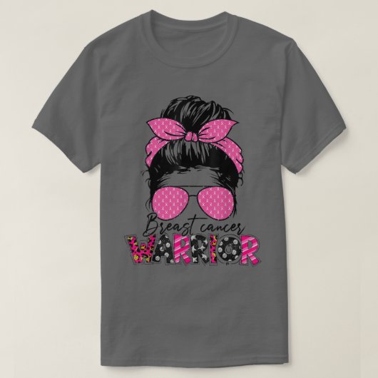 Messy Bun Glasses Wear Pink Krieger Brustkrebs T-Shirt (Design vorne)