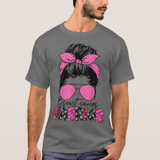 Messy Bun Glasses Wear Pink Krieger Brustkrebs T-Shirt