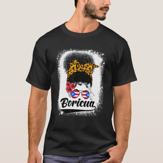 Messy Bun Hair Boricua Puerto Rico Puerto Rican Fl T-Shirt (Vorderseite)