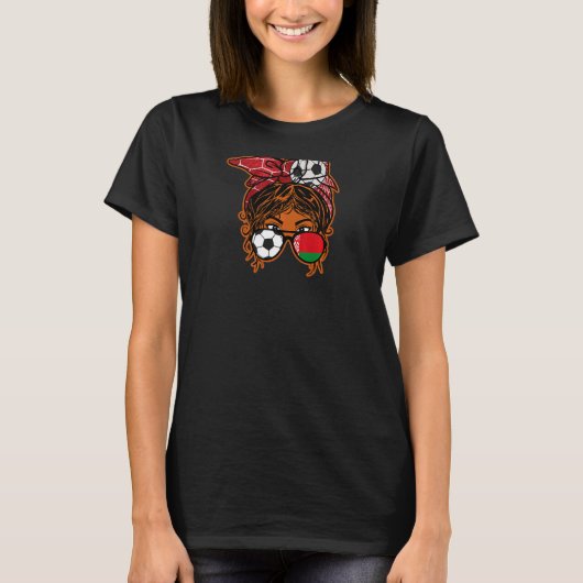 Messy Bun Hair Brown Skin Soccer Girl Belarus Jers T-Shirt (Vorderseite)