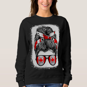 Messy Bun Hair Canada Flag Brillen Canadian Girls Sweatshirt