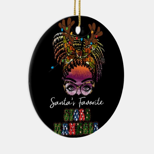 Messy Bun Hair Frauen Weihnachten Santas Favorite Keramik Ornament (Rechts)