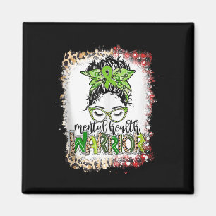 Messy Bun Hair Leopard Mental Health Awareness War Magnet
