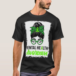 Messy Bun Hair Mental Health Warrior Mental Health T-Shirt