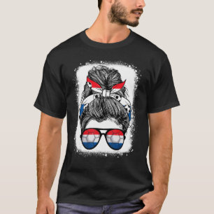 Messy Bun Hair Niederlande Flag Brille Dutch Girl T-Shirt