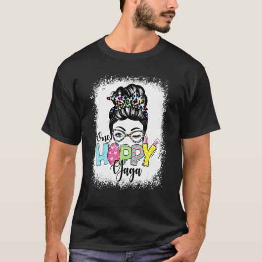 Messy Bun Hair One Hoppy Gaga Bunny Happy Oaster D T-Shirt (Vorderseite)