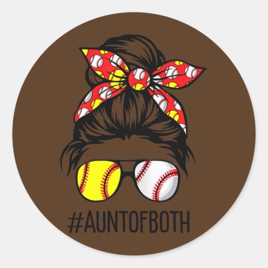 Messy Bun Hair Tante sowohl Softball als auch Base Runder Aufkleber (Vorderseite)