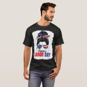 Messy Bun Happy Labour Day American Flag Männer Fr T-Shirt (Vorne ganz)