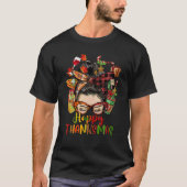 Messy Bun Happy Thanksmas Halloween Erntedank C T-Shirt (Vorderseite)