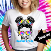 Messy Bun Hello Custom Grade Level Tshirt