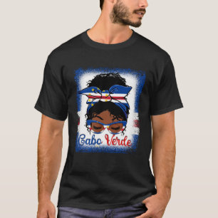 Messy Bun Kap Verdean Cabo Verde Flag Womens Woma T-Shirt