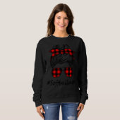 Messy Bun Kariert Sunglasses Softball Mama Mütter Sweatshirt (Vorne ganz)
