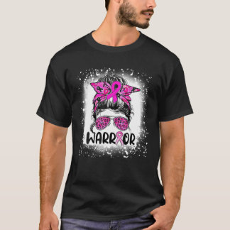 Messy Bun Leopard Glasses Warrior Brustkrebs Aw T-Shirt