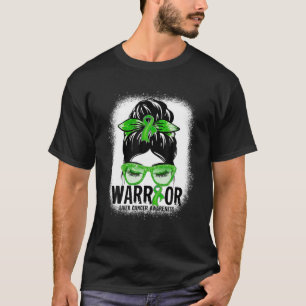 Messy Bun Leopard Green Ribbon Liver Cancer Warrio T-Shirt
