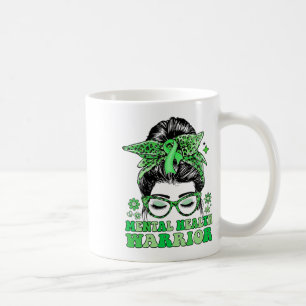 Messy Bun Leopard Green Ribbon Mental Health Warri Kaffeetasse