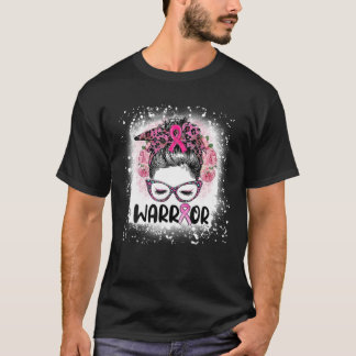 Messy Bun Leopard Krieger Brustkrebs Bewusstsein T-Shirt