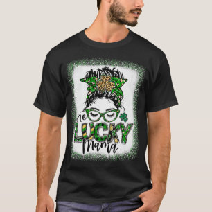 Messy Bun Leopard St Patrick's Day One Lucky Mama T-Shirt