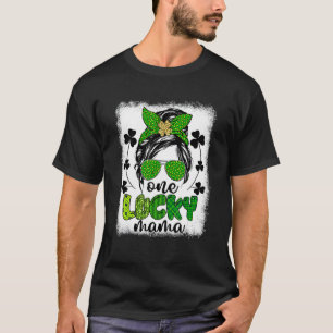Messy Bun Leopard St Patrick's Day One Lucky Mama T-Shirt